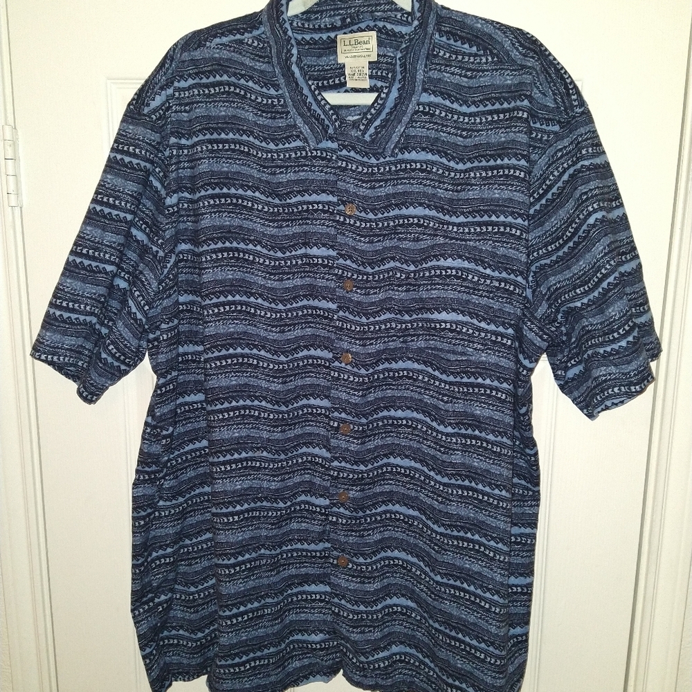 LL Bean Aztec Geometric Short Sleeve Button Up Shirt Men's sz XXL-Reg.